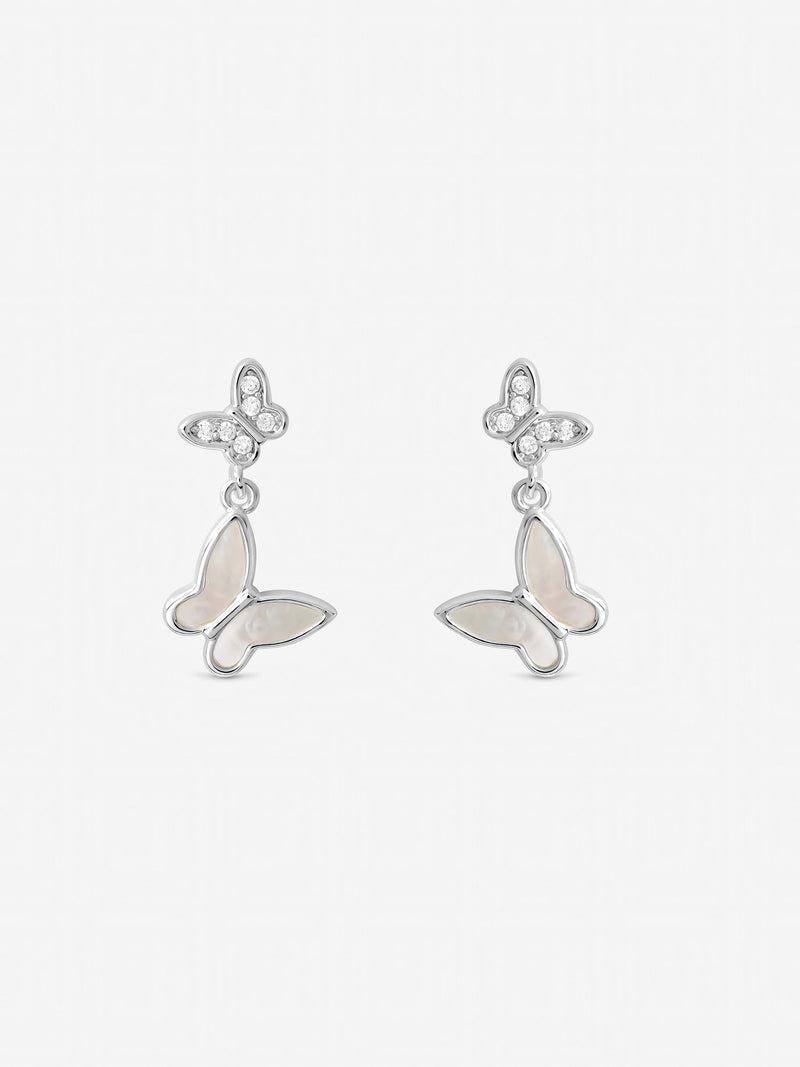 Inicio butterfly double drop earrings with cubic zirconia - British product