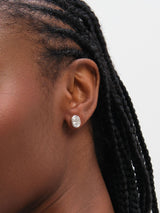 Next Inicio Silver Tone Oval Cubic Zirconia Bezel Studs Earrings- Buy online at McGrocer