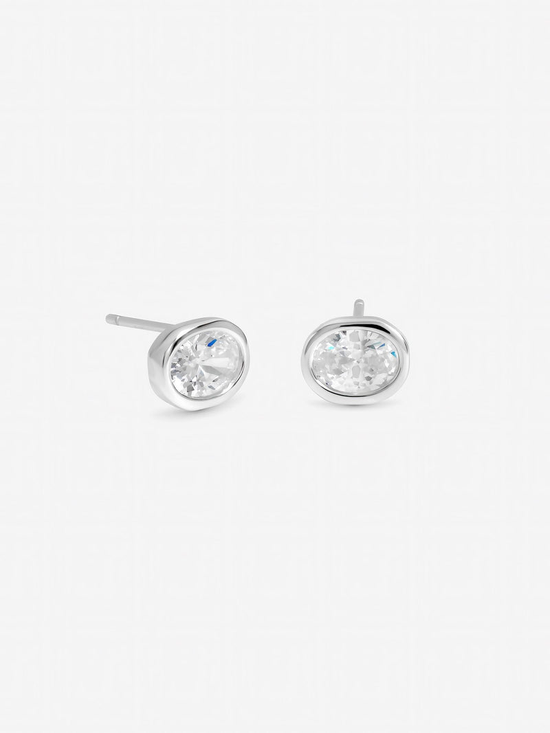 Inicio earrings oval cubic zirconia bezel studs - British product
