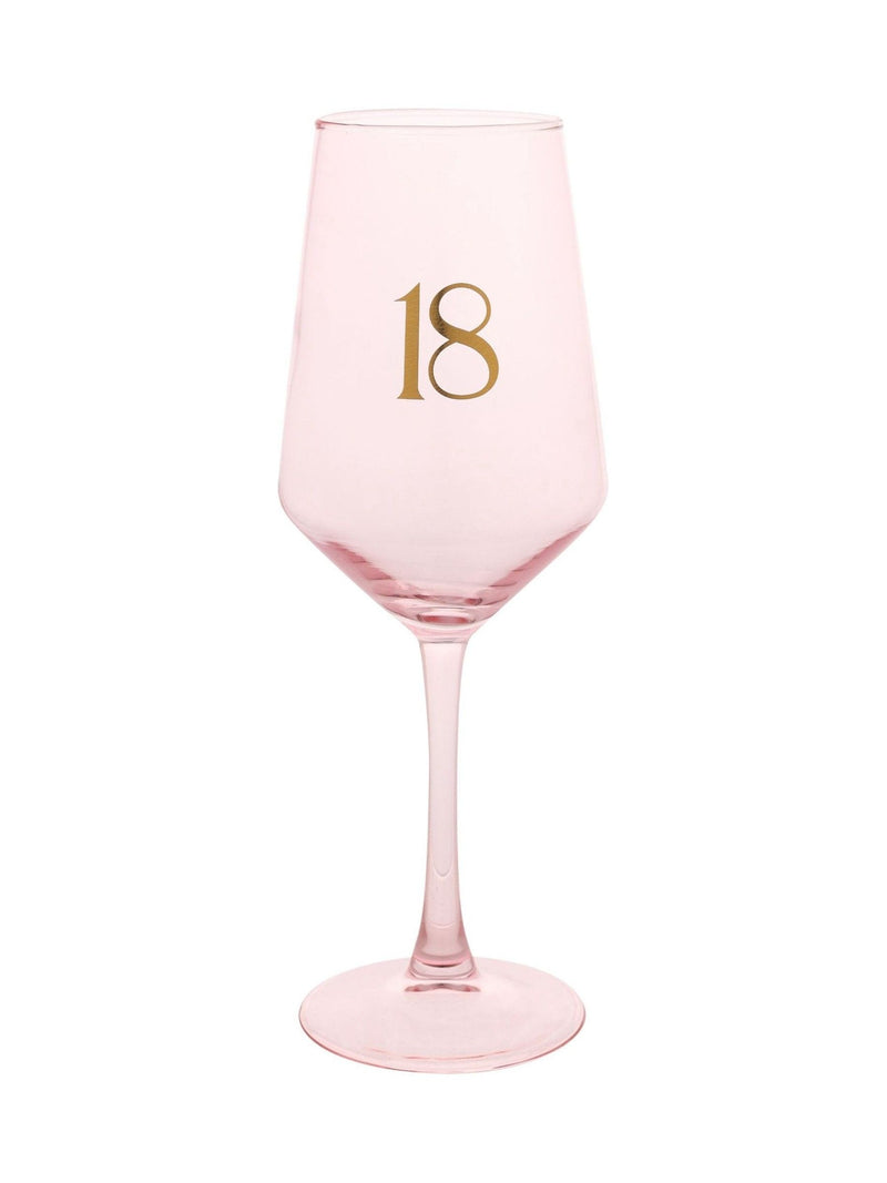 Widdop pink wine glass with gold 18 decal 23.5cm, UK version