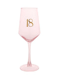 Widdop pink wine glass with gold 18 decal 23.5cm, UK version