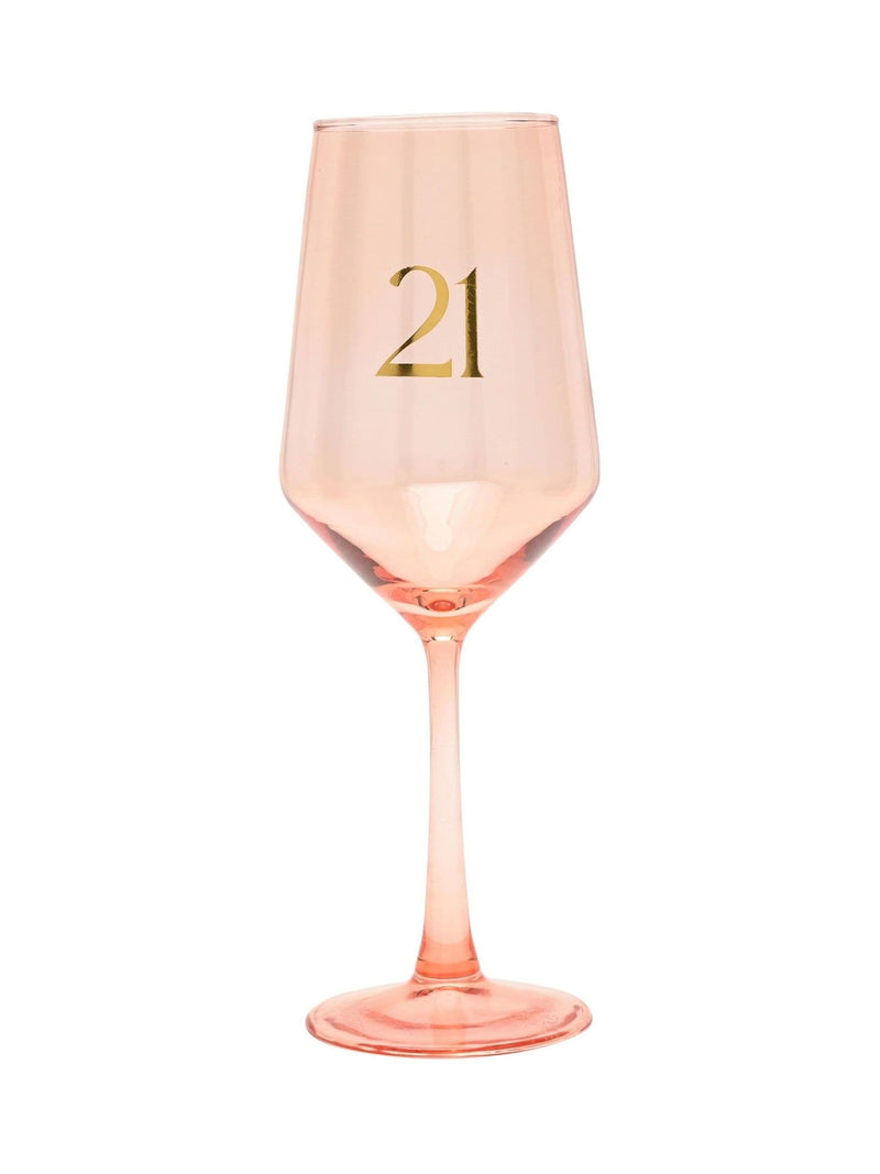Widdop peach wine glass gold 21 decal 23.5cm (British brand)