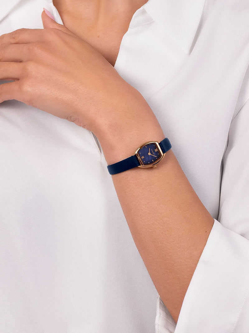 Radley rose gold tonneau watch with navy leather strap - British product