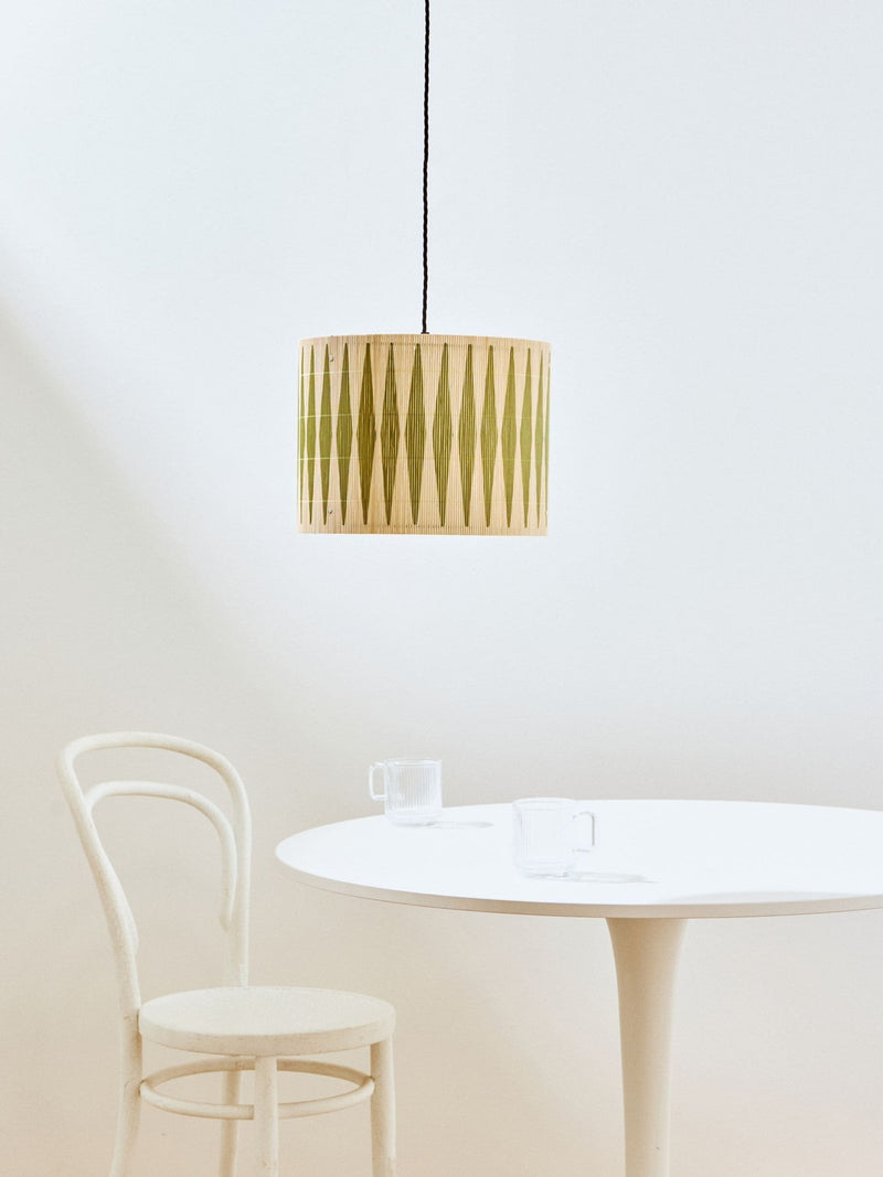 Oliver Bonas green diamond bamboo pendant lamp shade 30cm, imported from the UK