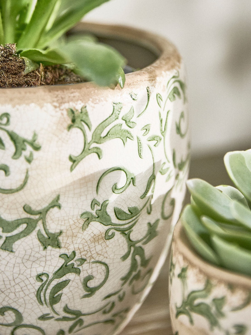 Dibor green botanical ceramic plant pot - British product