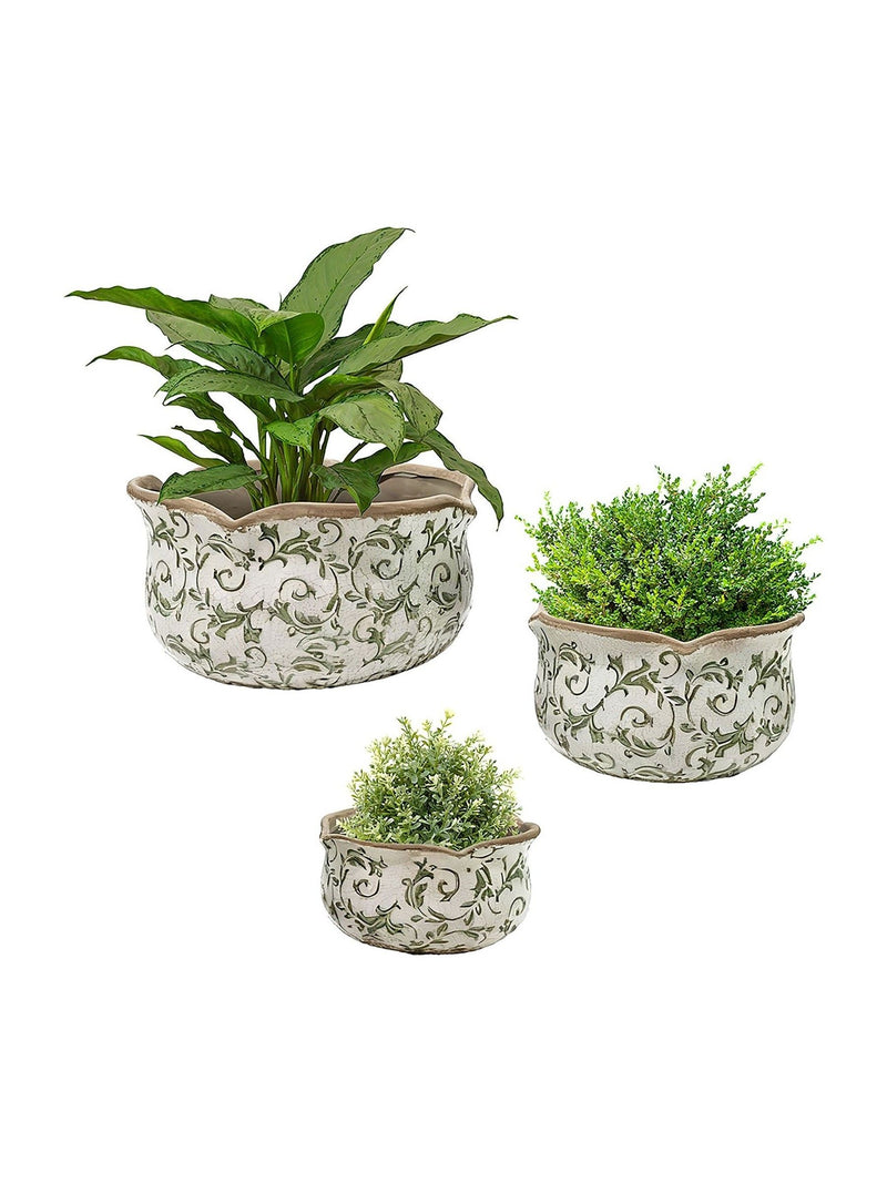 Dibor set of three green ceramic planters, UK version