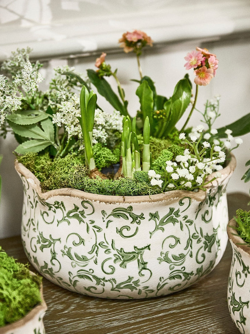 Dibor set of three green ceramic planters, UK version