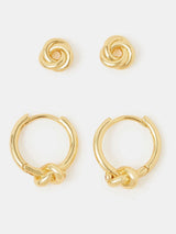 Next Accessorize Gold Tone 14ct Gold-Plated Knot Stud and Hoop Earrings 2-Pack- Buy online at McGrocer