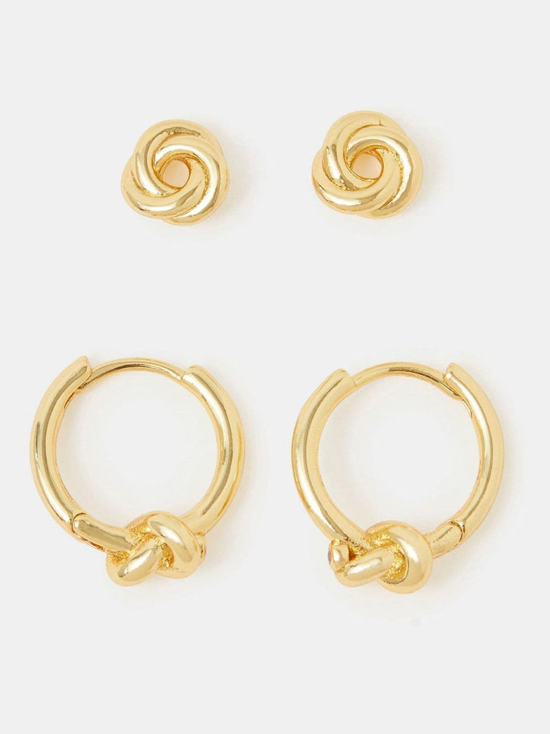 Accessorize knot stud and hoop earrings 2-pack - British product