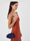 Accessorize blue ruched satin clip frame clutch bag (British brand)