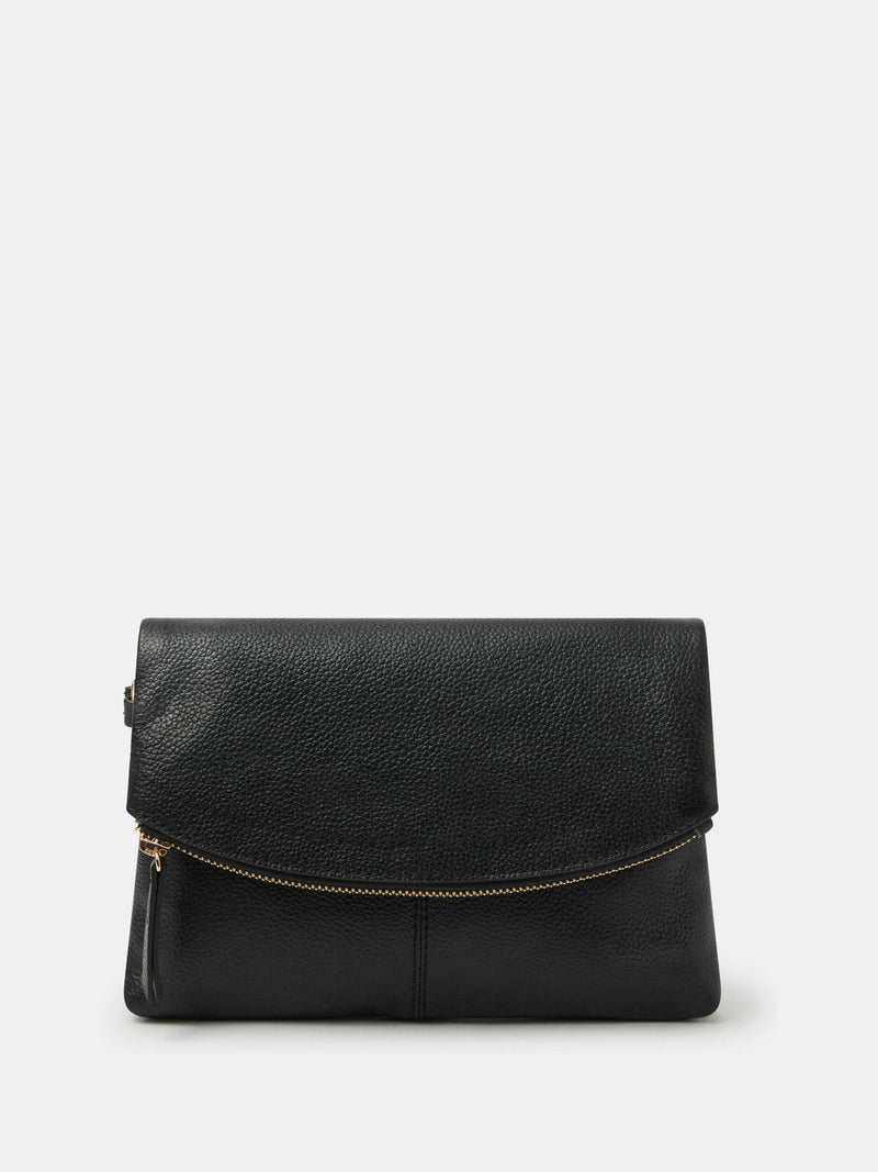 Accessorize black curved foldover leather wristlet bag, imported from the UK