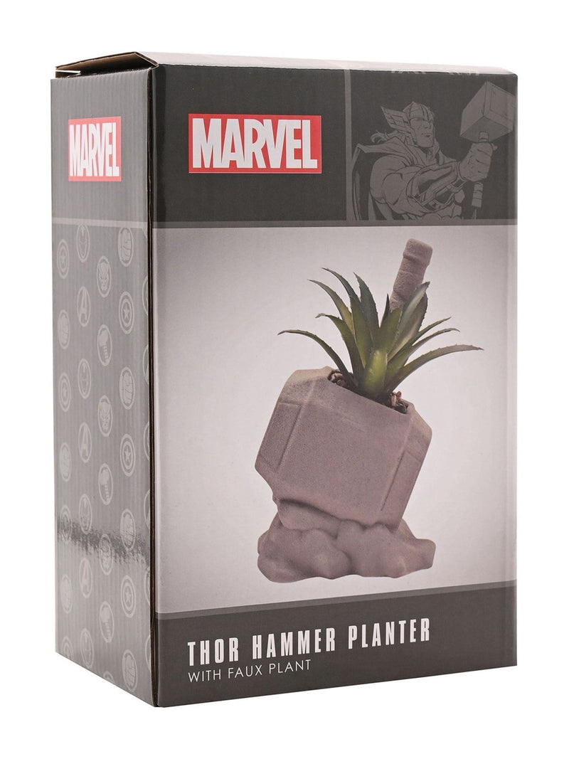 Marvel white Thor hammer planter with faux plant, UK version