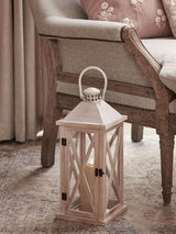 Next Lights4fun Natural Folkestone Wooden Lantern with TruGlow Candle Decorative Lantern 42cm- Buy online at McGrocer