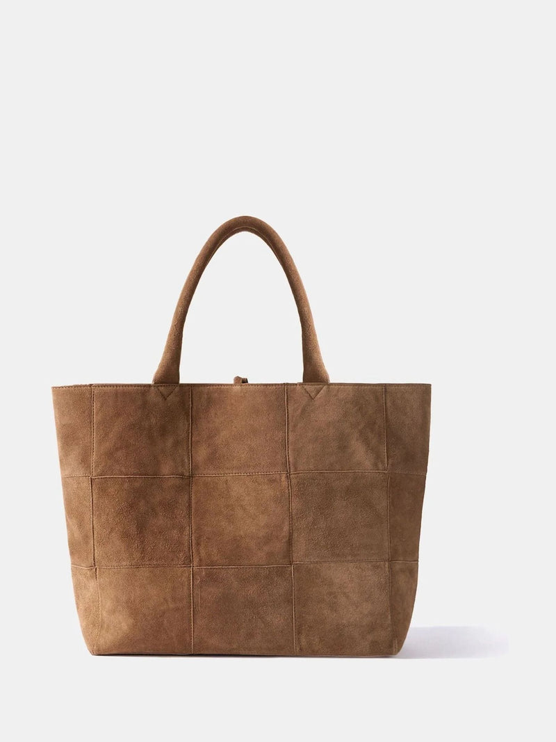 Mint Velvet tan brown suede woven tote bag (British brand)