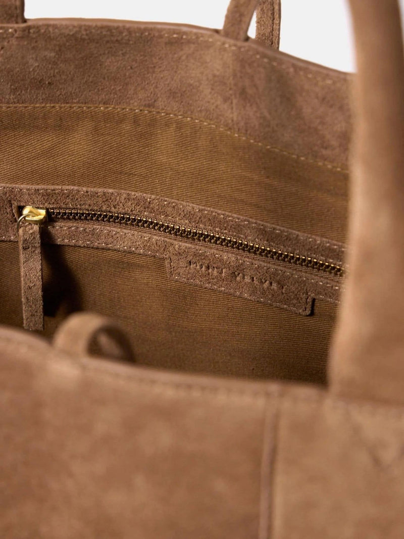 Mint Velvet tan brown suede woven tote bag (British brand)