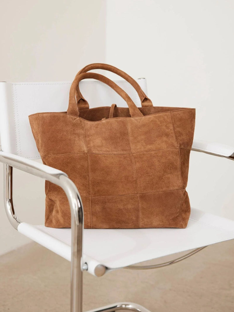 Mint Velvet tan brown suede woven tote bag (British brand)