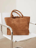 Mint Velvet tan brown suede woven tote bag (British brand)
