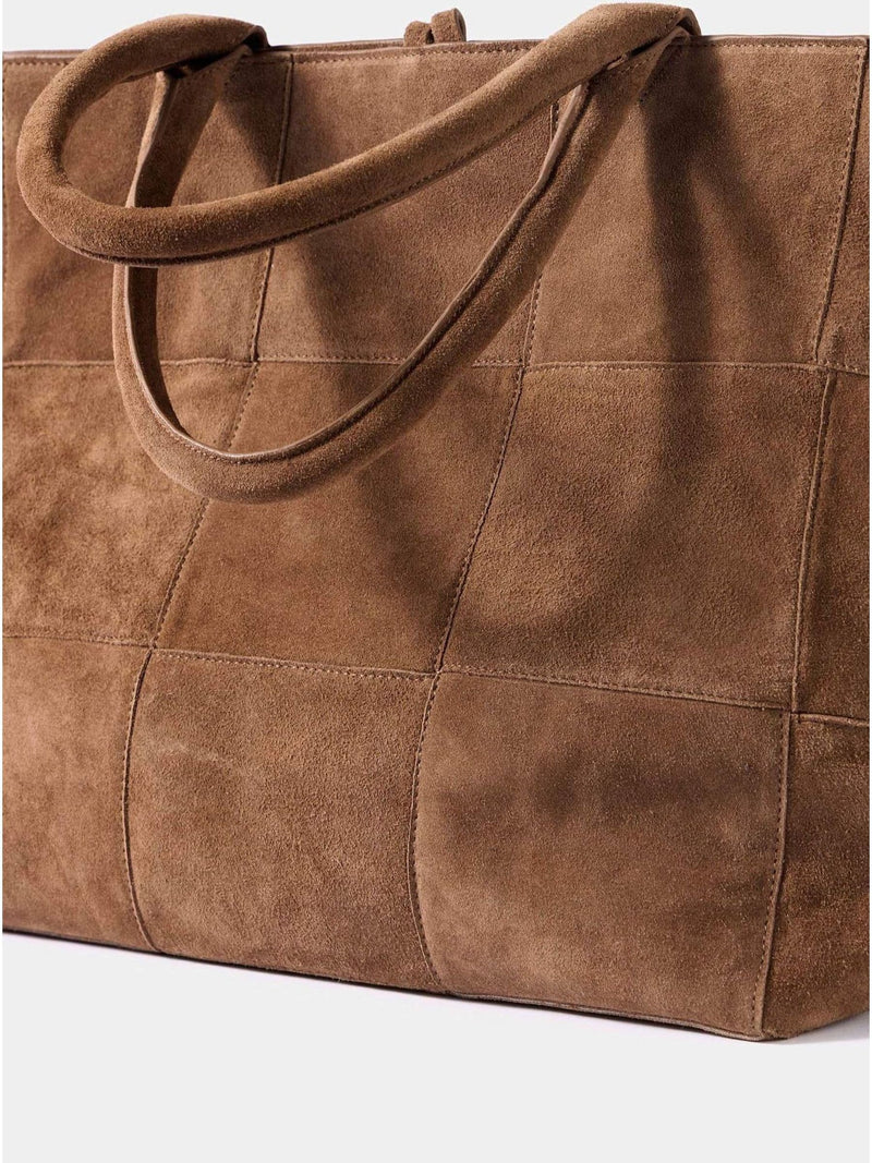 Mint Velvet tan brown suede woven tote bag (British brand)