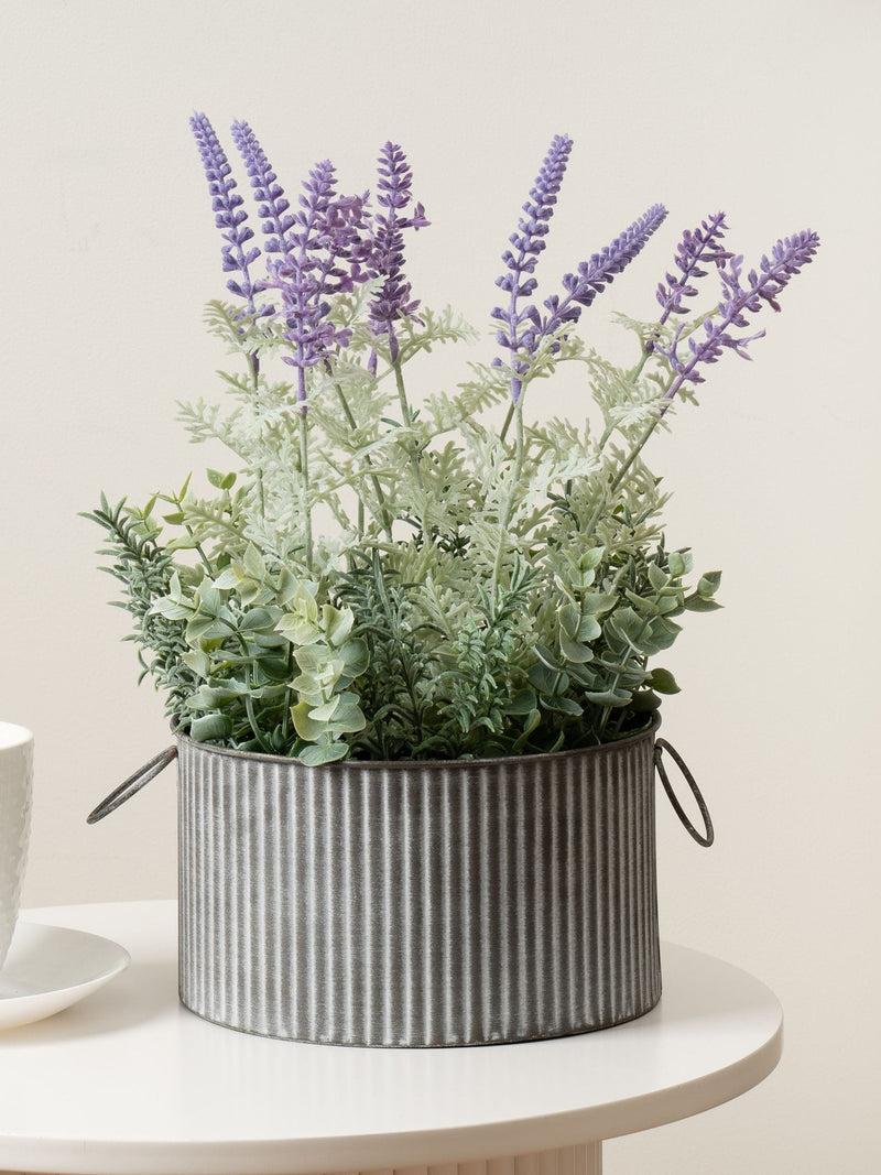Scottish Everlastings artificial lavender in iron pot 37.5cm (British brand)