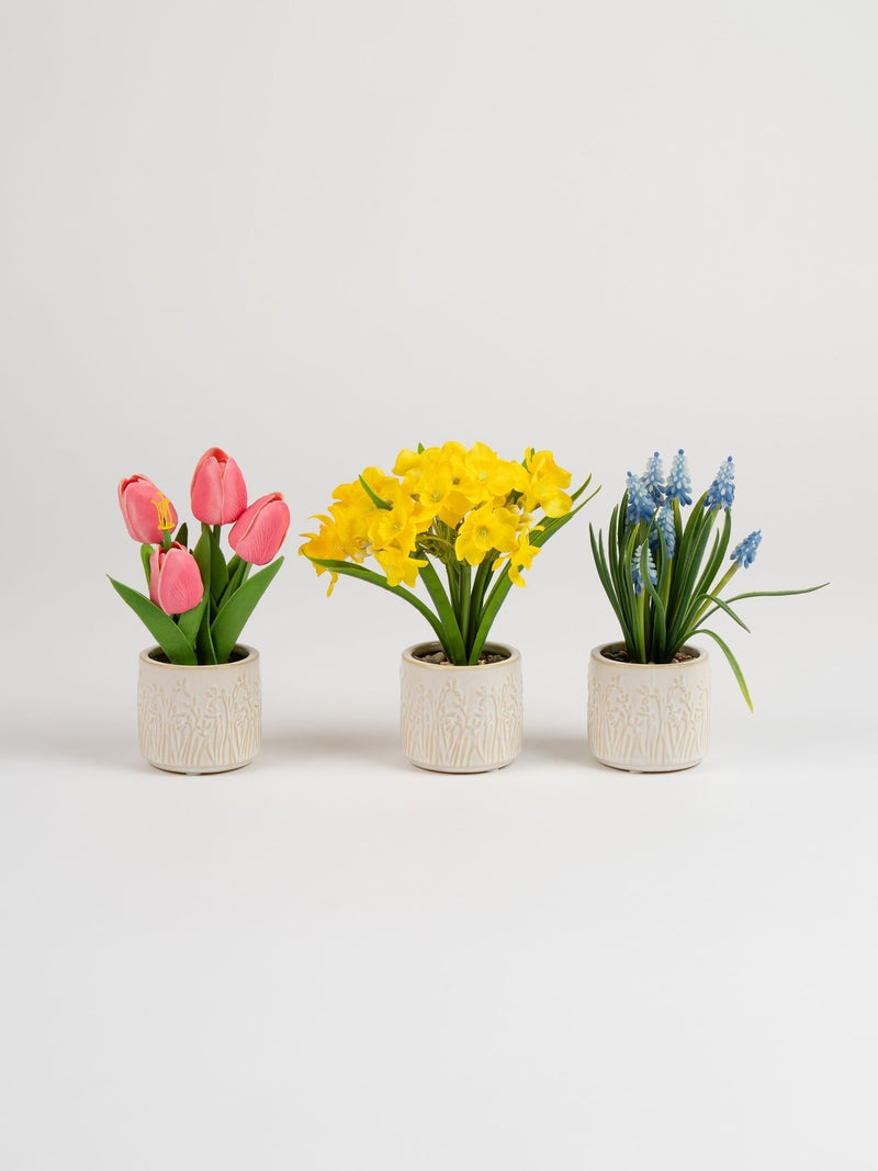 Scottish Everlastings set of 3 artificial spring pots 21cm (British brand)