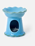 Oliver Bonas blue ceramic ruffle oil burner, imported from the UK