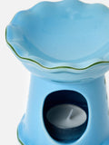 Oliver Bonas blue ceramic ruffle oil burner, imported from the UK