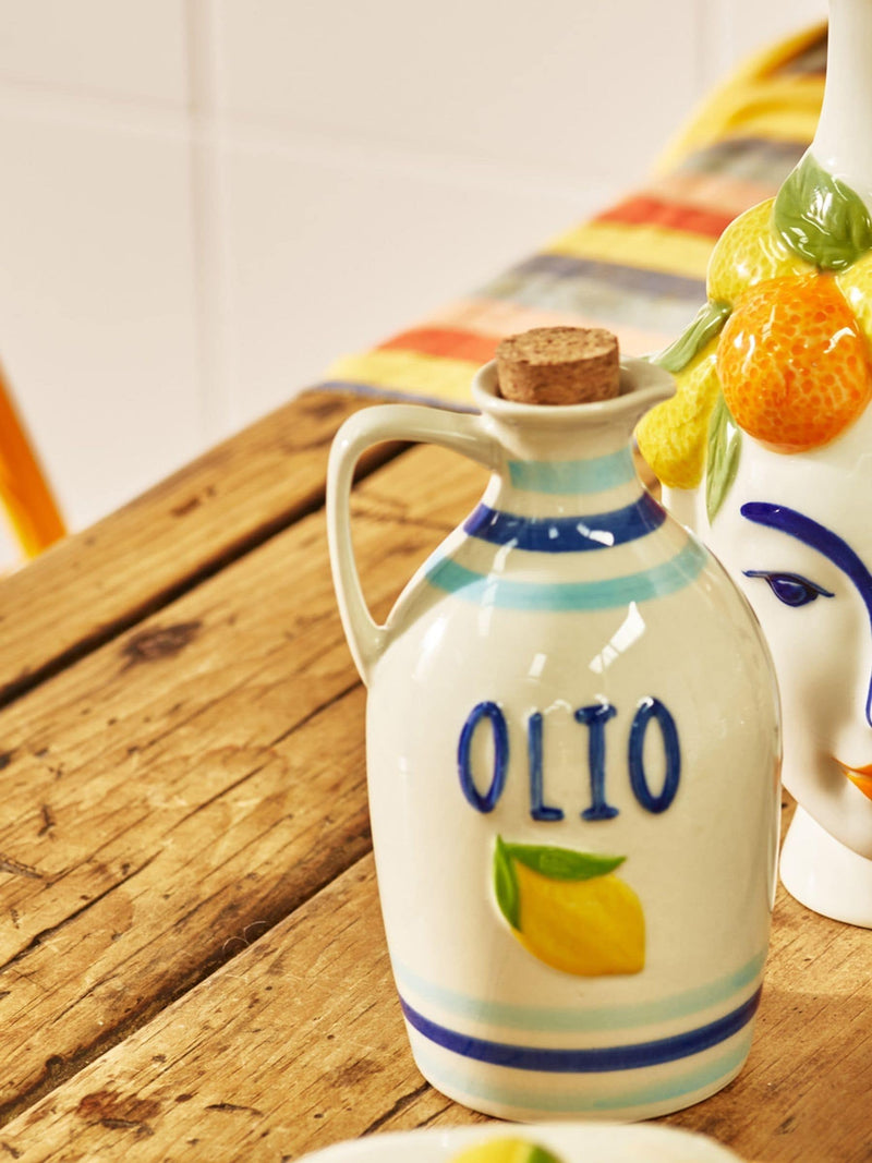 Oliver Bonas blue lemon ceramic oil bottle 15cm, UK version