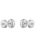 BOSS Kassy earrings in silver tone stainless steel with crystal centre, UK version