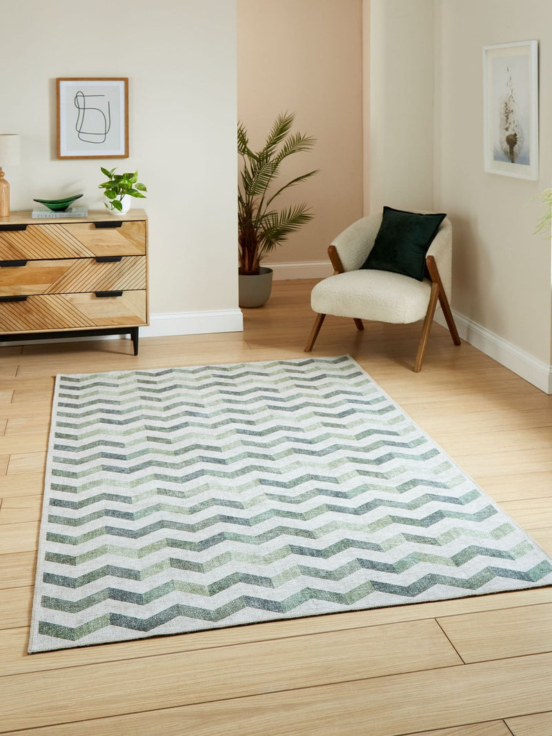 Think Rugs modern geometric rug in green (British brand)