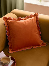 Next Furn Lil Scallop Velvet Fibre Filled Cushion Orange/Pink 45x45cm- Buy online at McGrocer