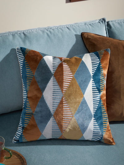 Next Furn Ginger Metro Harlequin Velvet Fibre Filled Cushion - 50x50cm- Buy online at McGrocer