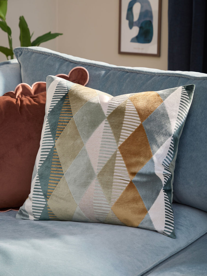 Furn Green Metro Harlequin cushion 50cm, imported from the UK
