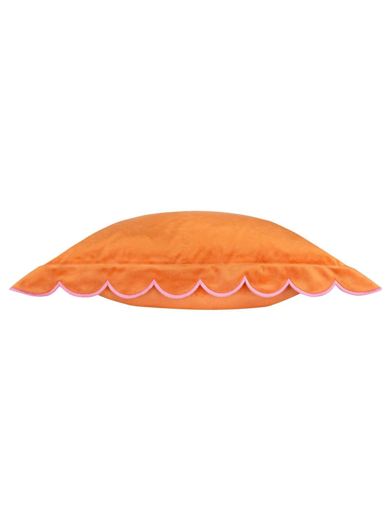 Furn orange pink scallop velvet cushion 45x45cm, UK version