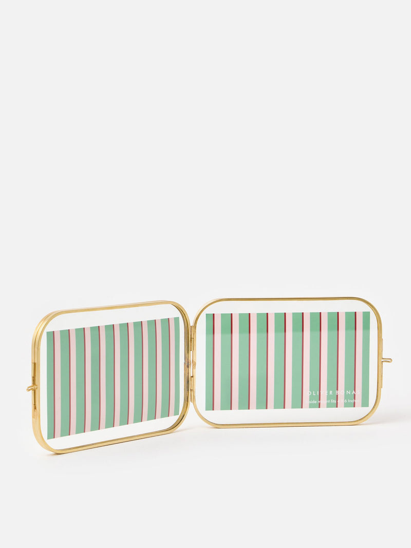 Oliver Bonas gold curved glass double picture frame 4x6 - British product