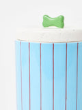 Oliver Bonas ceramic pet treat jar blue burgundy striped 19cm, imported from the UK