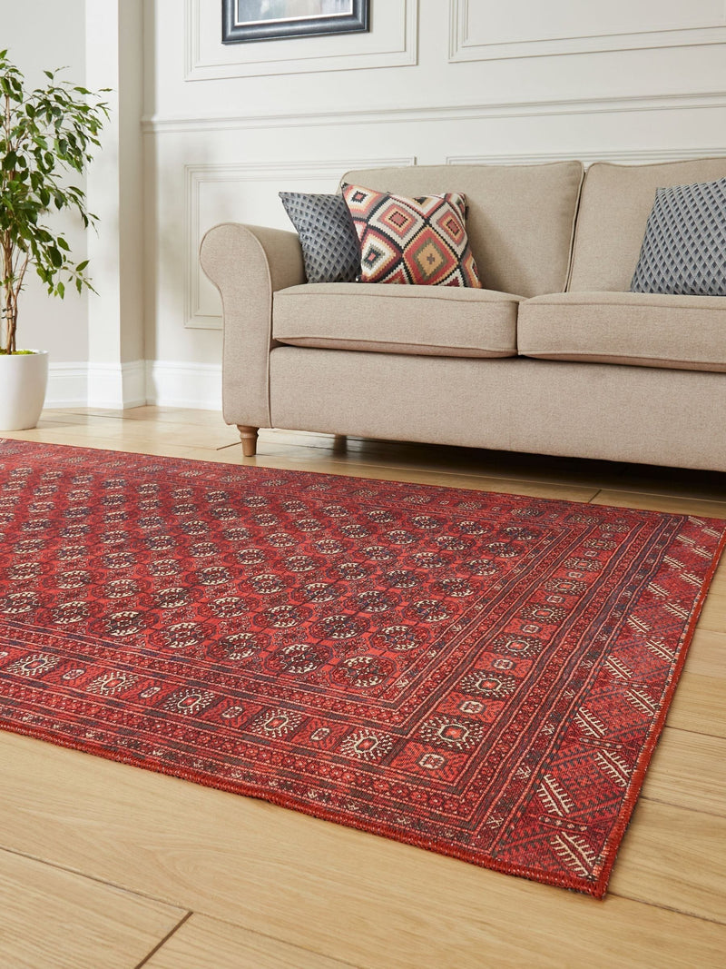 Think Rugs Red Kashmar washable polyester rug - British product