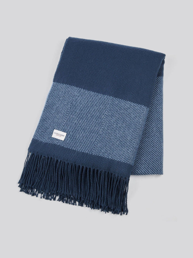 U.S. Polo Assn. navy herringbone throw 130x170cm, imported from the UK