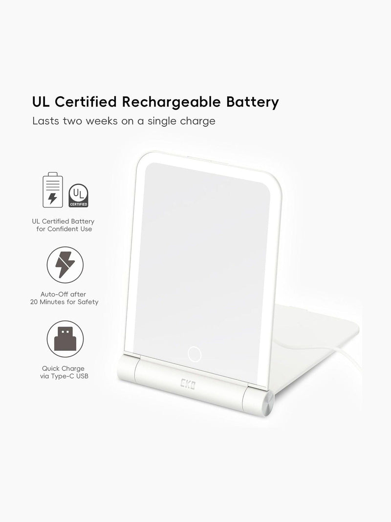 Eko white foldable travel LED mirror 26cm, imported from the UK