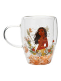 Disney Princess Moana glass mug with dried flowers, imported from the UK