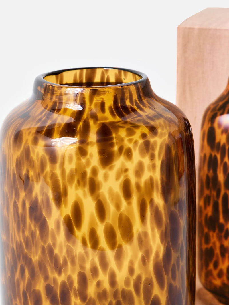Oliver Bonas brown speckle glass vase 26cm, imported from the UK