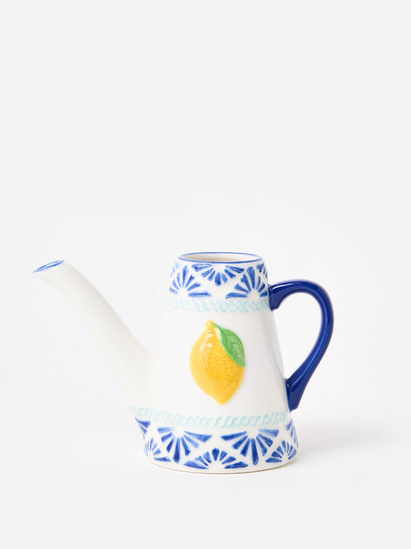 Oliver Bonas ceramic watering can Blue Lemons 14cm, UK version