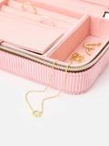 Oliver Bonas pink brown corduroy large rectangle jewellery box, imported from the UK