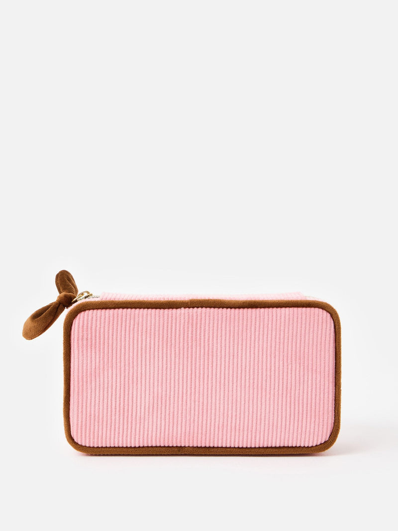 Oliver Bonas pink brown corduroy large rectangle jewellery box, imported from the UK