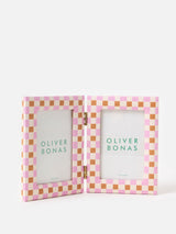 Next Oliver Bonas Pink Agns Burnt Orange Check Double Picture Frame 4x6- Buy online at McGrocer