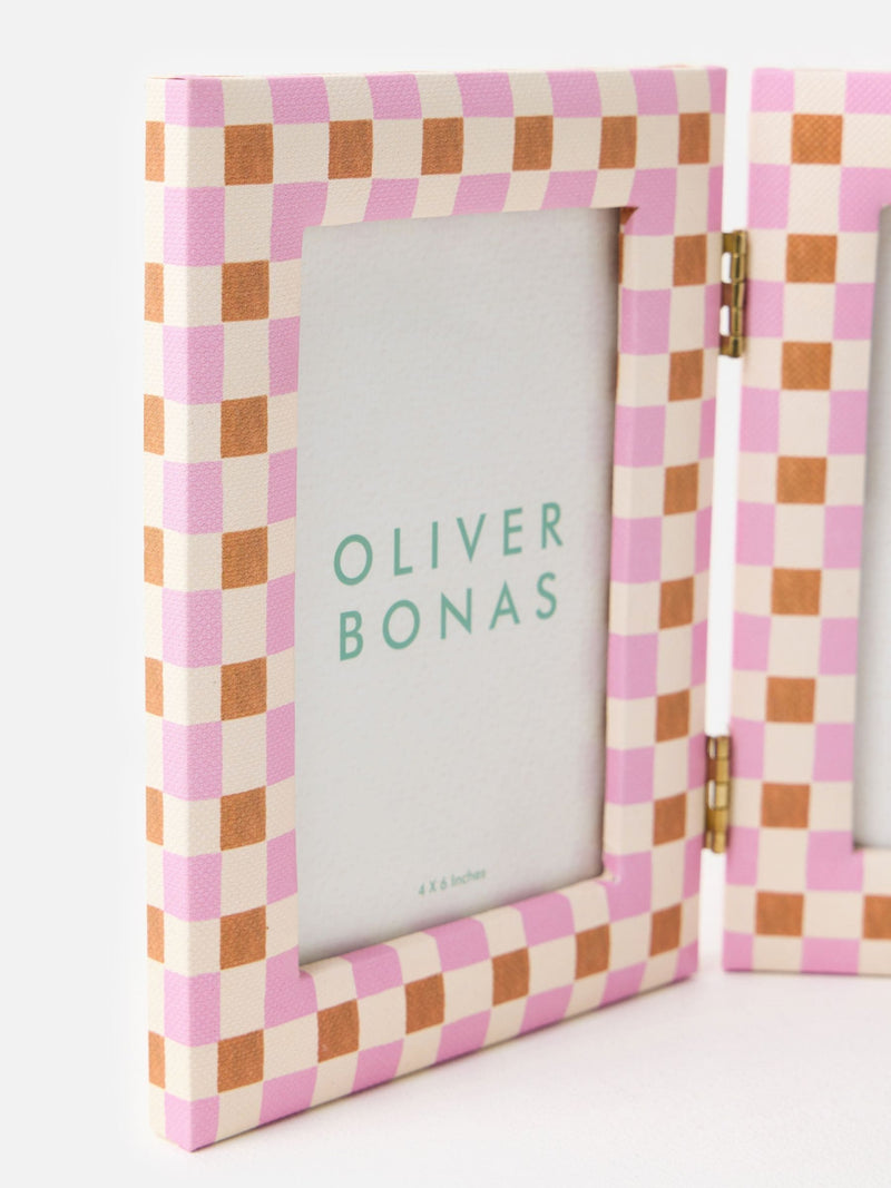 Oliver Bonas double picture frame burnt orange check 4x6, UK version