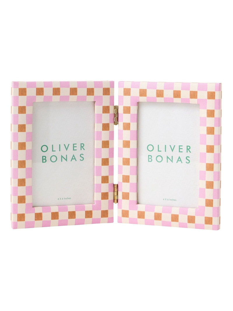 Oliver Bonas double picture frame burnt orange check 4x6, UK version