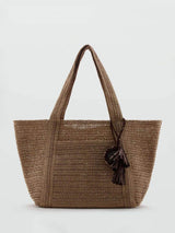 Next Mango Brown Straw Tote With Charm- Buy online at McGrocer