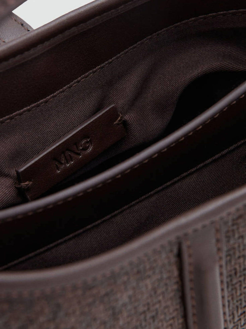 Mango bucket bag brown straw contrasting canvas small, UK version
