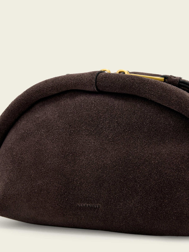 AllSaints Rosalie suede cross-body bag brown, imported from the UK