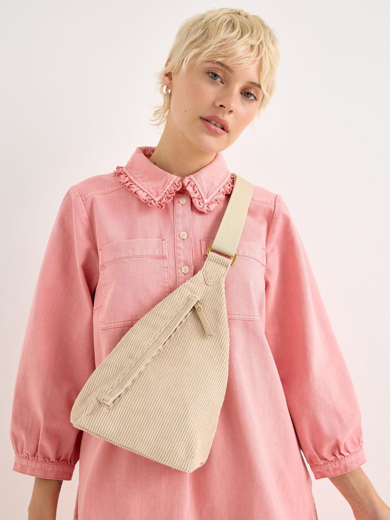 Oliver Bonas cream ecru corduroy belt bag, imported from the UK